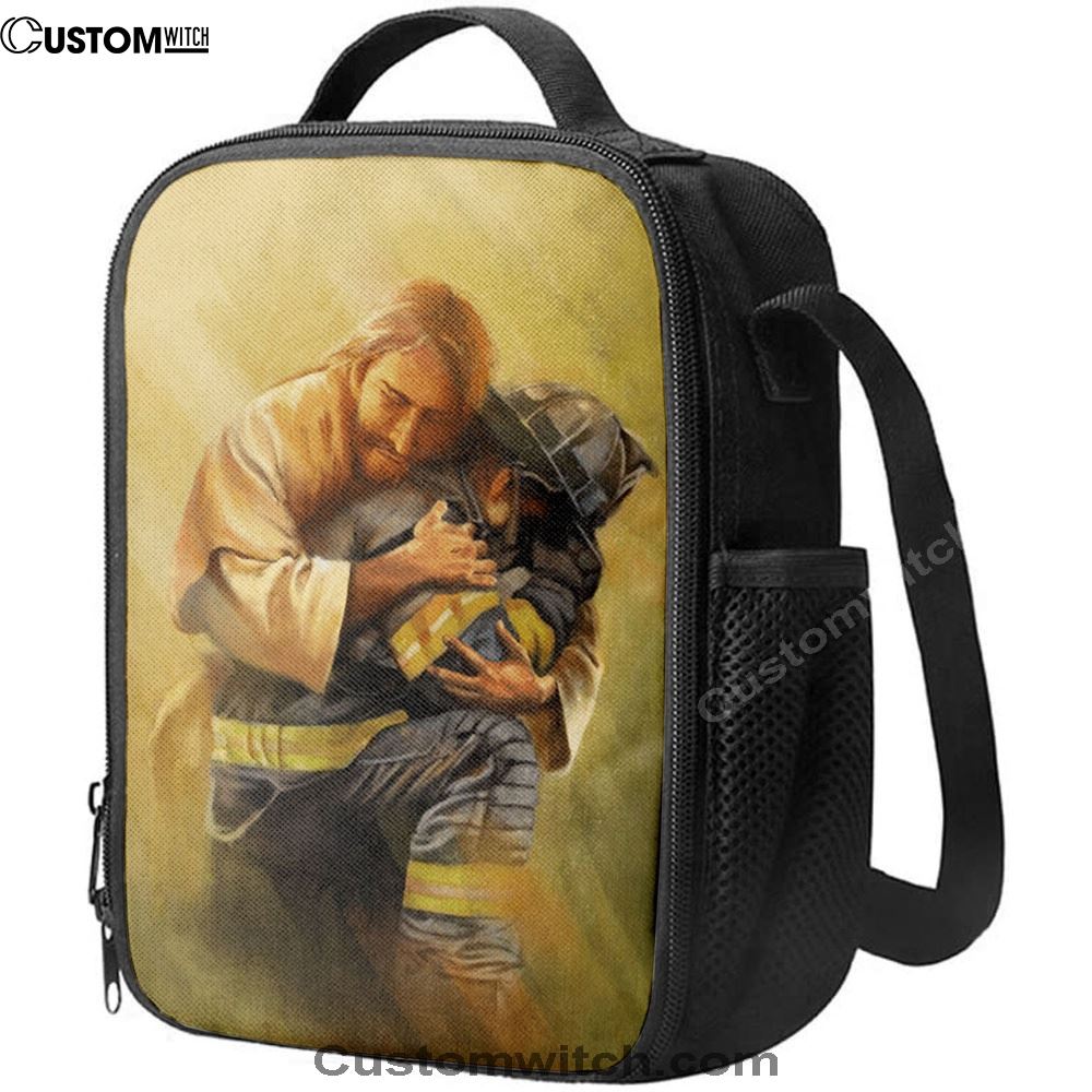 Jesus Hugs The Firefighter Lunch Bag, Christian Lunch Box For School, Picnic