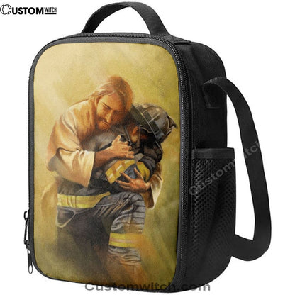 Jesus Hugs The Firefighter Lunch Bag, Christian Lunch Box For School, Picnic