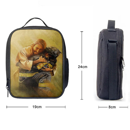 Jesus Hugs The Firefighter Lunch Bag, Christian Lunch Box For School, Picnic