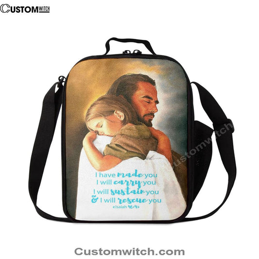 Jesus Hugs The Little Girl Lunch Bag - Isaih 46 4 - I Have Made You, Christian Lunch Box For School, Picnic