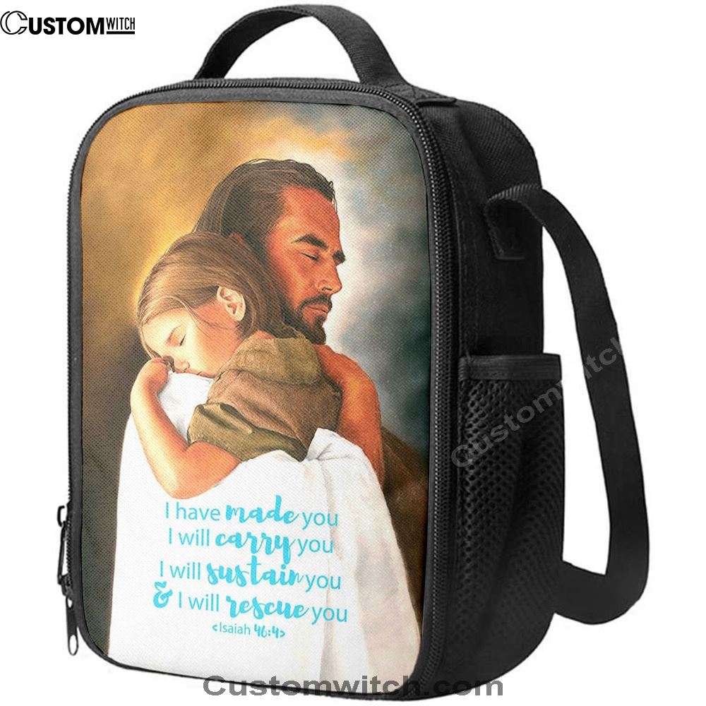 Jesus Hugs The Little Girl Lunch Bag - Isaih 46 4 - I Have Made You, Christian Lunch Box For School, Picnic