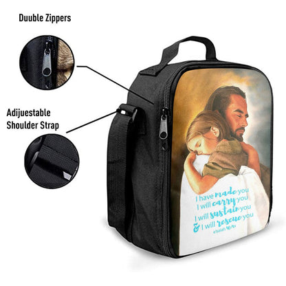 Jesus Hugs The Little Girl Lunch Bag - Isaih 46 4 - I Have Made You, Christian Lunch Box For School, Picnic