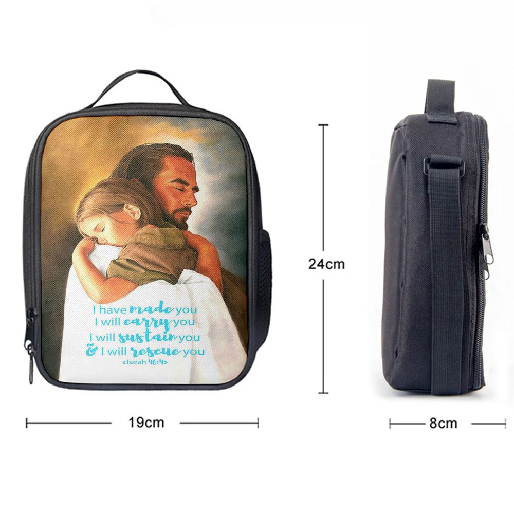 Jesus Hugs The Little Girl Lunch Bag - Isaih 46 4 - I Have Made You, Christian Lunch Box For School, Picnic