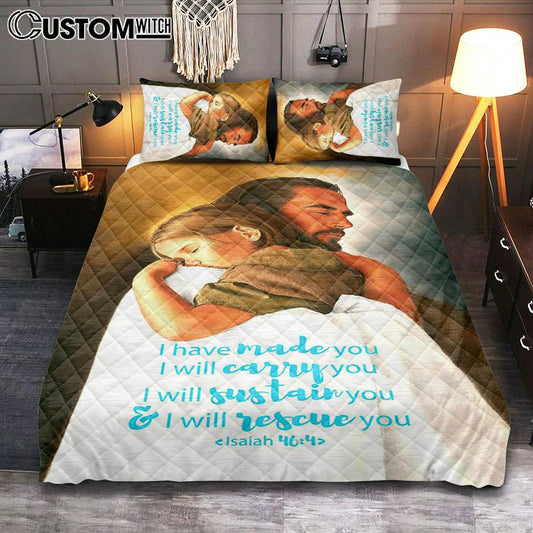 Jesus Hugs The Little Girl Quilt Bedding Set Bedroom - Isaih 46 4 - I Have Made You - Christian Cover Twin Bedding Quilt Bedding Set - Religious Quilt Bedding Set Prints