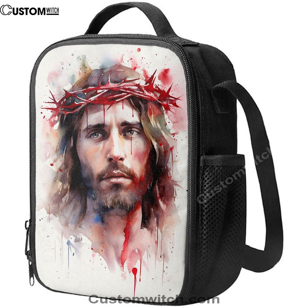 Jesus In Crown Of Thorns Watercolor Lunch Bag, Christian Lunch Box For School, Picnic