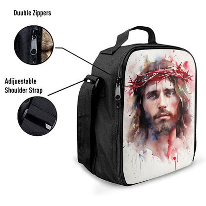 Jesus In Crown Of Thorns Watercolor Lunch Bag, Christian Lunch Box For School, Picnic
