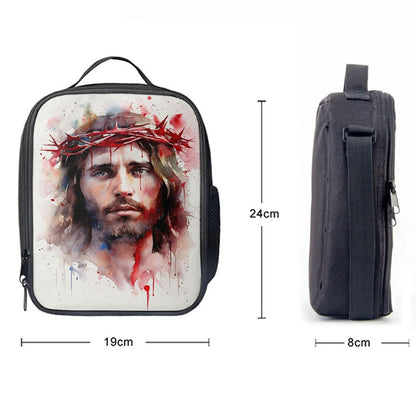 Jesus In Crown Of Thorns Watercolor Lunch Bag, Christian Lunch Box For School, Picnic