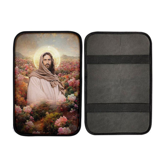 Jesus In Flowers Car Center Console Cover, Christian Car Interior Accessories