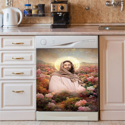Jesus In Flowers Dishwasher Cover , Jesus Dishwasher Stickers, Jesus Kitchen Decor