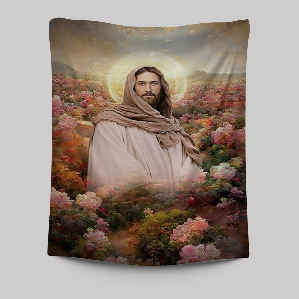 Jesus In Flowers Tapestry Pictures - Jesus Art Prints - Jesus Art -  Christian Indoor Wall Tapestries