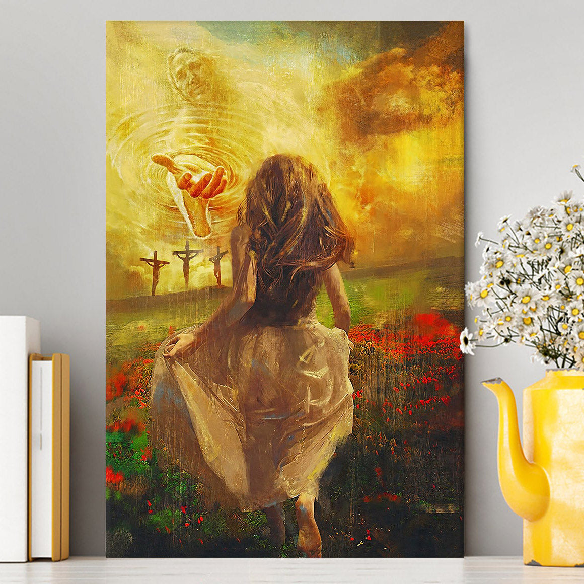 Jesus In Heaven Canvas Wall Art - The Girl Running To JesusChristian Wall Decor - Christian Canvas Wall Art
