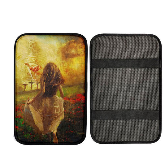 Jesus In Heaven Car Center Console Cover - The Girl Running To JesusChristian Car Armrest Pad, God Car Armrest Accessories