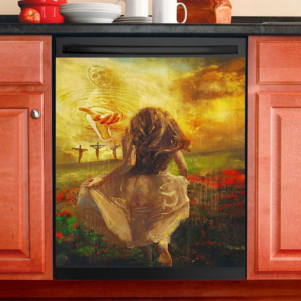 Jesus In Heaven Dishwasher Cover, The Girl Running To JesusChristian Dishwasher Stickers, Christian Kitchen Decor