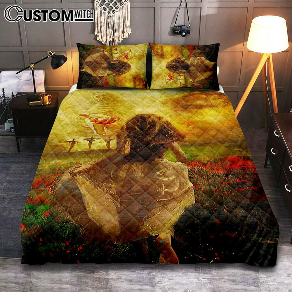 Jesus In Heaven Quilt Bedding Set Bedroom - The Girl Running To JesusChristian Cover Twin Bedding Decor - Christian Quilt Bedding Set Bedroom