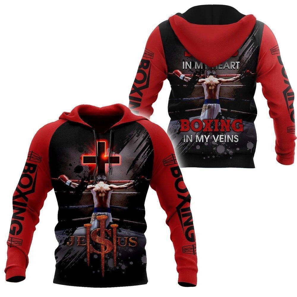 Jesus In My Heart Boxing In My Veins God 3D Hoodie For Man And Women, Jesus Printed 3D Hoodie
