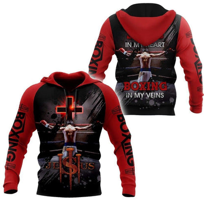 Jesus In My Heart Boxing In My Veins God 3D Hoodie For Man And Women, Jesus Printed 3D Hoodie
