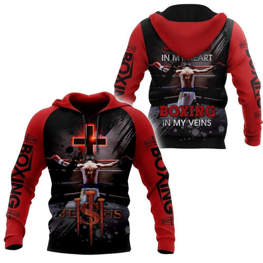 Jesus In My Heart Boxing In My Veins God 3D Hoodie For Man And Women, Jesus Printed 3D Hoodie