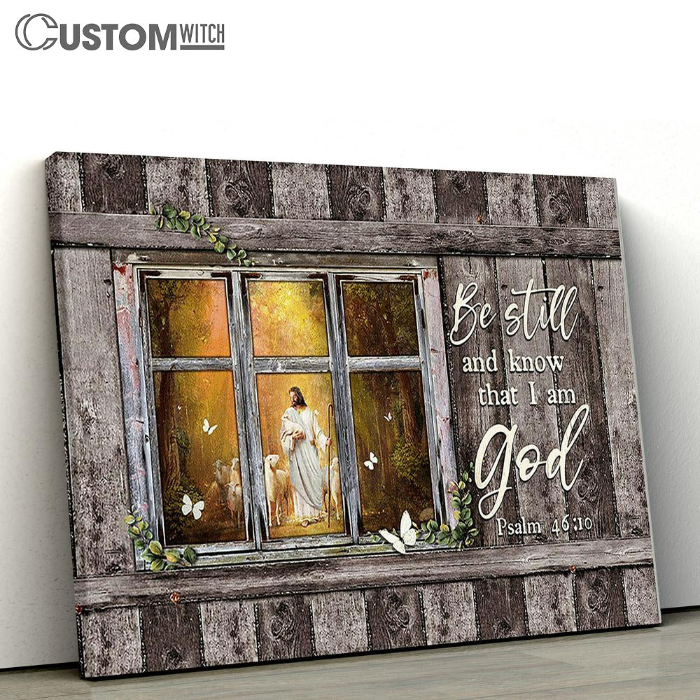 Jesus In The Forest With The Lambs Canvas - Be Still And Know That I Am God Canvas Art - Christian Wall Art Decor - Bible Verse Canvas