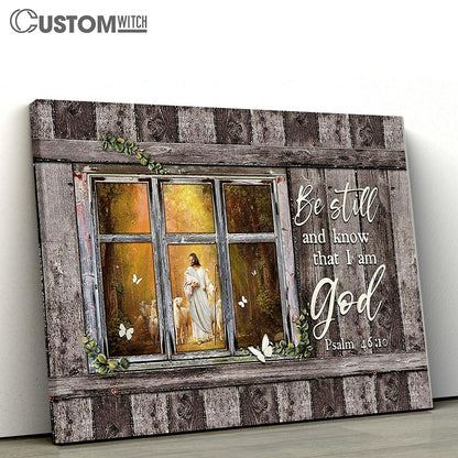 Jesus In The Forest With The Lambs Canvas - Be Still And Know That I Am God Canvas Art - Christian Wall Art Decor - Bible Verse Canvas