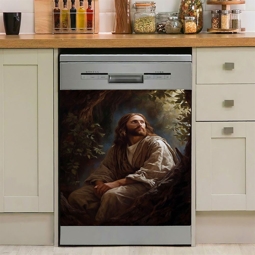 Jesus In The Tree In The Style Of Lush Brushstr 66 Dishwasher Cover, Jesus Dishwasher Stickers, Christian Kitchen Decor