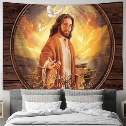 Jesus Is Coming Soon Light From Heaven Large Tapestry - Christian Tapestry Prints - Religious Tapestry Art