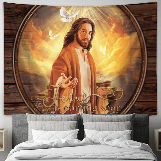 Jesus Is Coming Soon Light From Heaven Large Tapestry - Christian Tapestry Prints - Religious Tapestry Art