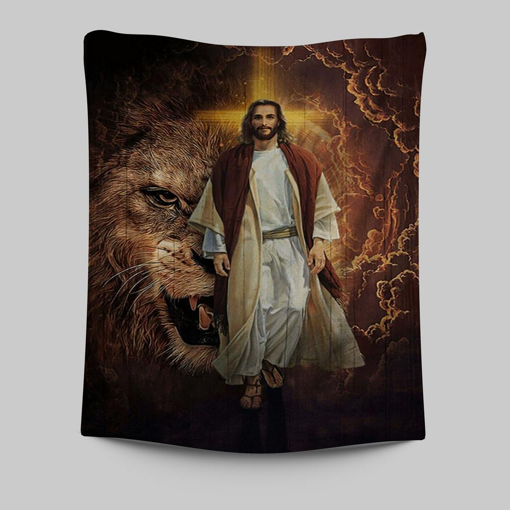 Jesus Is King Lion Of Judah Wall Art Tapestry - Jesus Portrait Tapestry Prints - Christian Wall Art