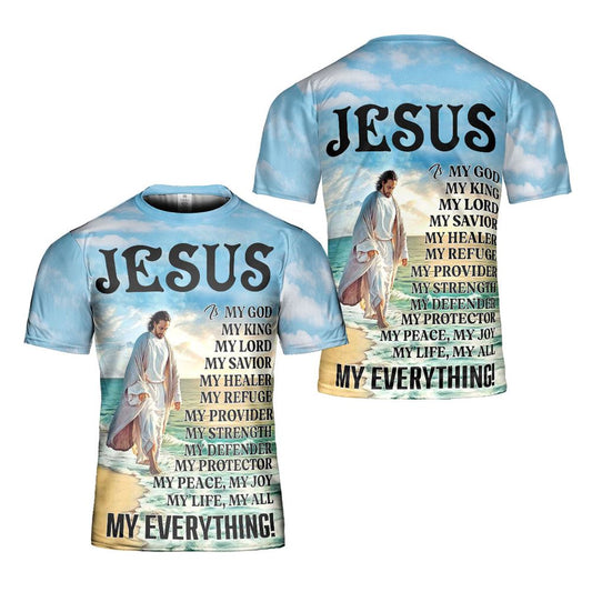 Jesus Is My Everthing Jesus Beach Walking All Over Print 3D T Shirt For Men And Women, Christian T-Shirt, Faith Shirt