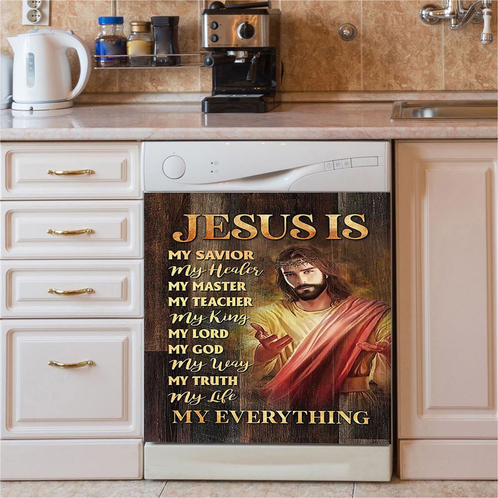 Jesus Is My Everything Dishwasher Cover, Crown Of Thorn Jesus Is My Savior Dishwasher Stickers, Bible Verse Kitchen Decor