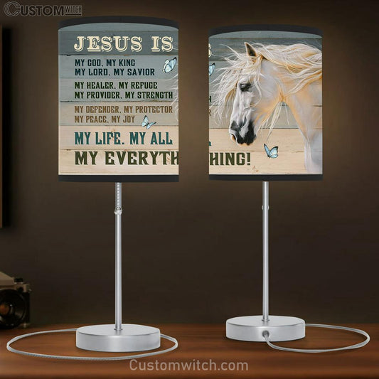 Jesus Is My Everything White Horse Blue Butterfly Table Lamb Art - Bible Verse Lamb Gift - Christian Bedroom Decor