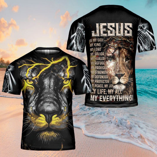 Jesus Is My God Lion Lighting All Over Print 3D T Shirt For Men And Women, Christian T-Shirt, Faith Shirt