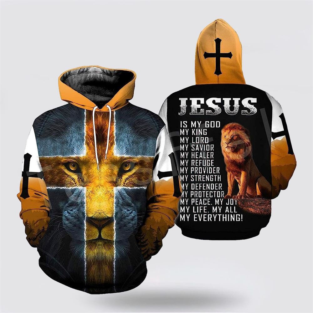 Jesus Is My God My King Cross Lion 3D Hoodies For Women Men, God 3D Printed Hoodie, Christian Apparel Hoodies