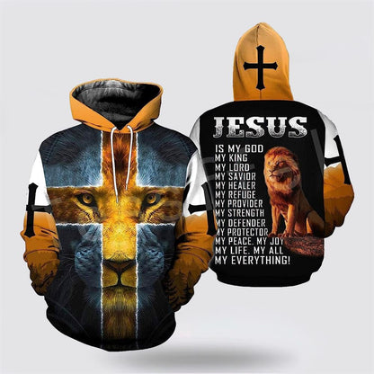 Jesus Is My God My King Cross Lion 3D Hoodies For Women Men, God 3D Printed Hoodie, Christian Apparel Hoodies
