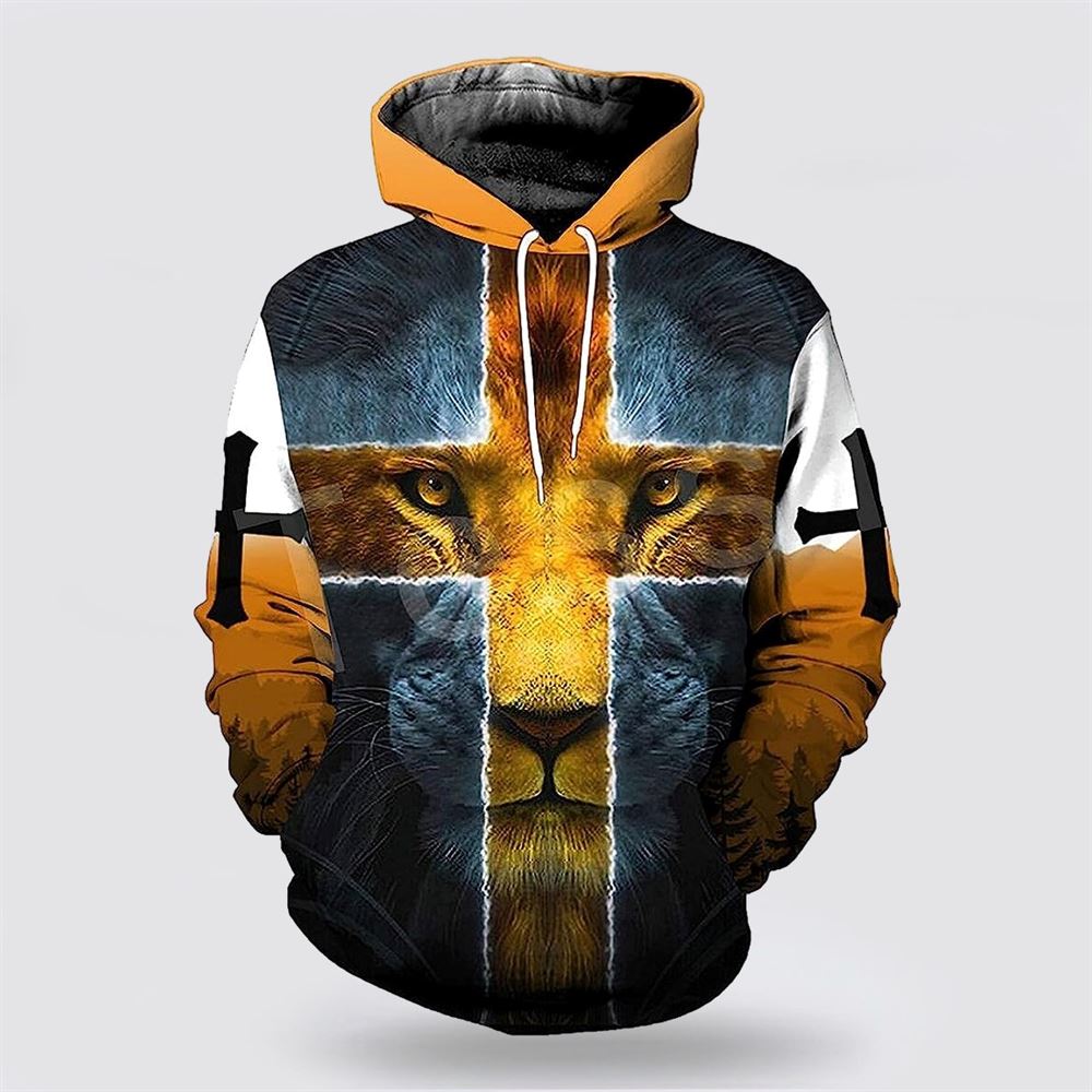 Jesus Is My God My King Cross Lion 3D Hoodies For Women Men, God 3D Printed Hoodie, Christian Apparel Hoodies