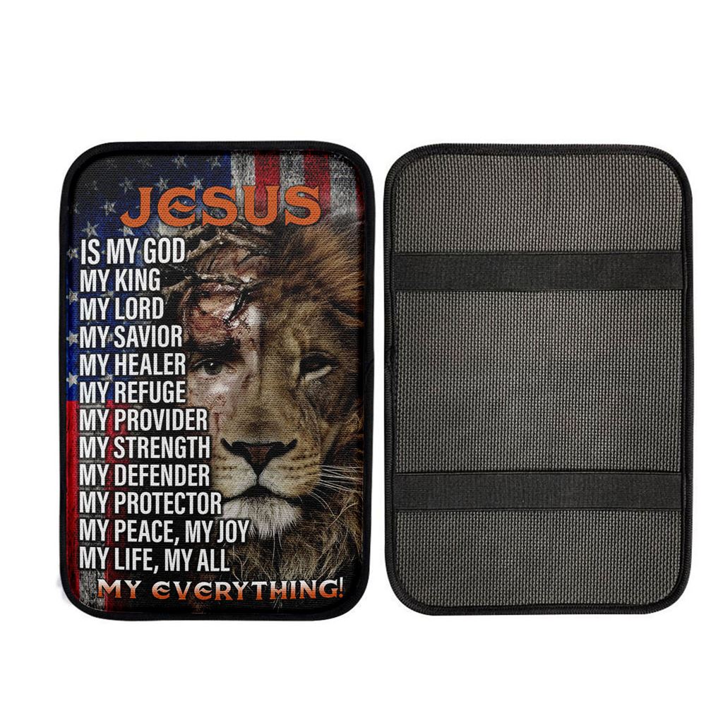 Jesus Is My God My King Half Christ Half Lion Car Center Console Cover, God Car Armrest Accessories