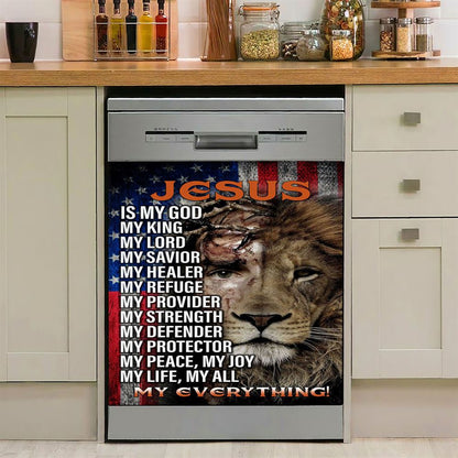 Jesus Is My God My King Half Christ Half Lion Dishwasher Cover, Jesus Dishwasher Stickers, Christian Kitchen Decor