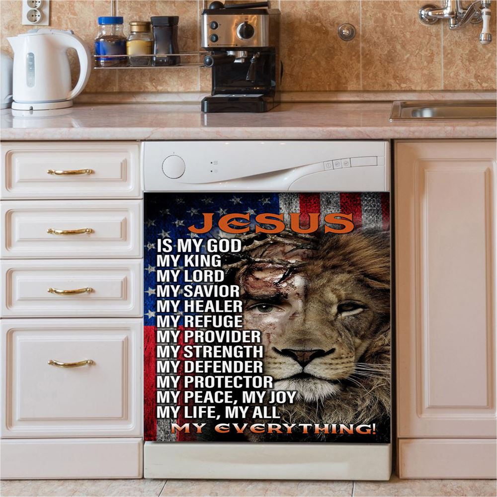 Jesus Is My God My King Half Christ Half Lion Dishwasher Cover, Jesus Dishwasher Stickers, Christian Kitchen Decor