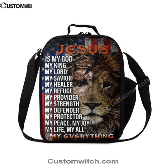 Jesus Is My God My King Half Christ Half Lion Lunch Bag, Christian Lunch Box For School, Picnic