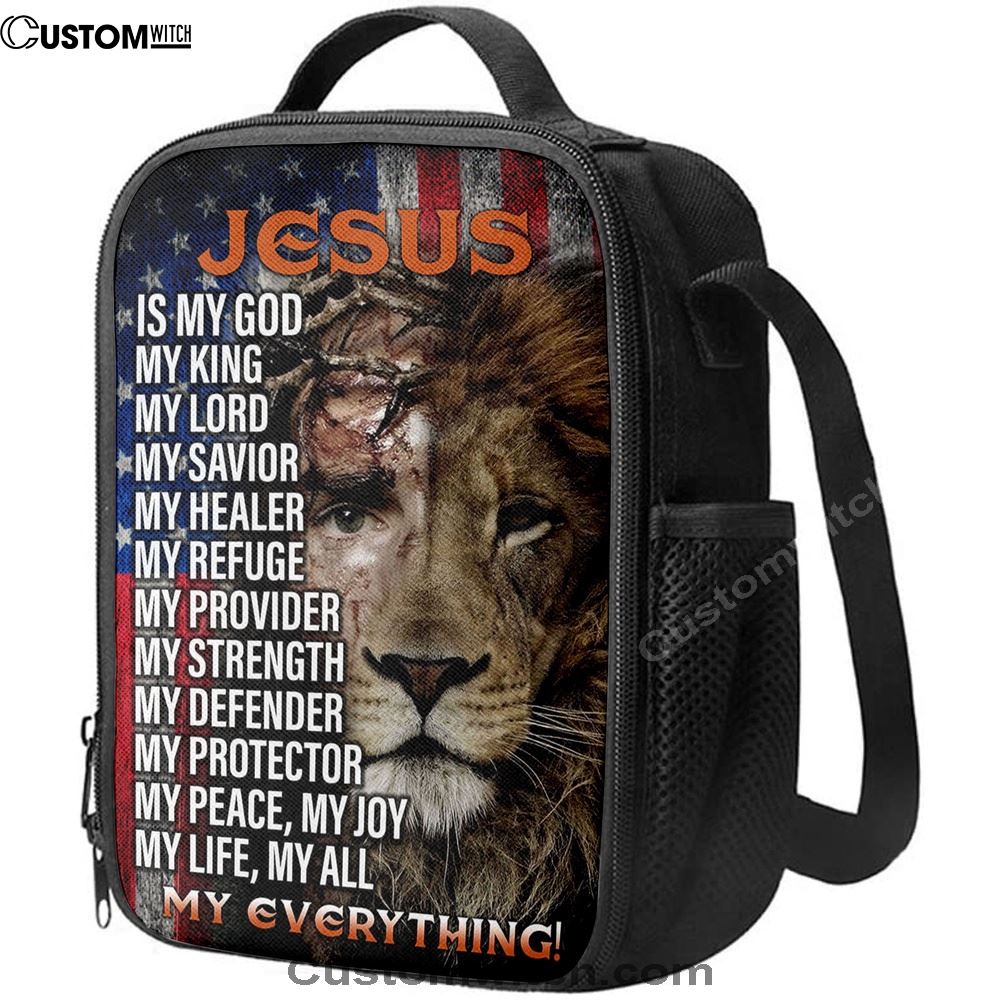 Jesus Is My God My King Half Christ Half Lion Lunch Bag, Christian Lunch Box For School, Picnic