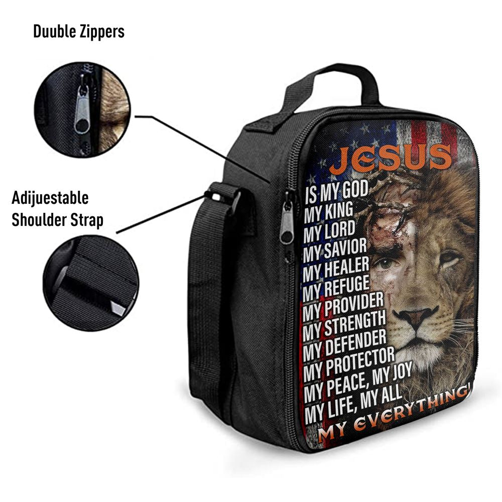 Jesus Is My God My King Half Christ Half Lion Lunch Bag, Christian Lunch Box For School, Picnic