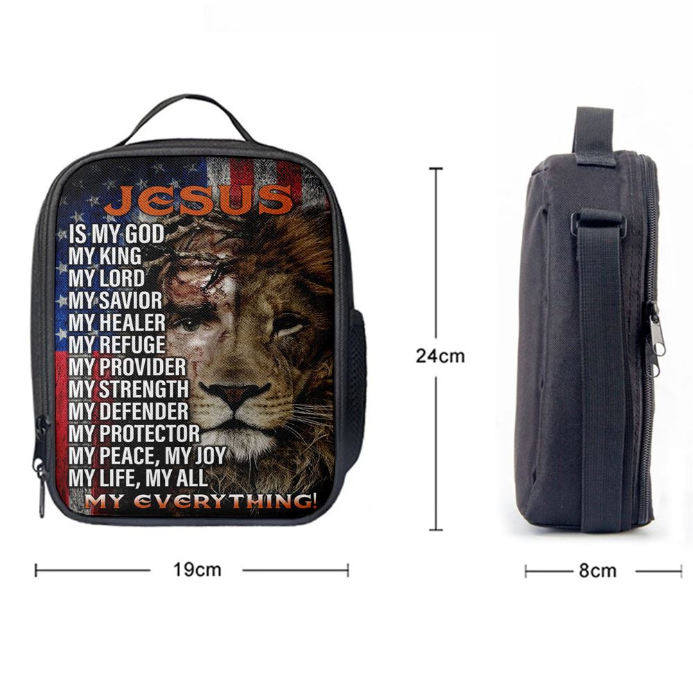Jesus Is My God My King Half Christ Half Lion Lunch Bag, Christian Lunch Box For School, Picnic