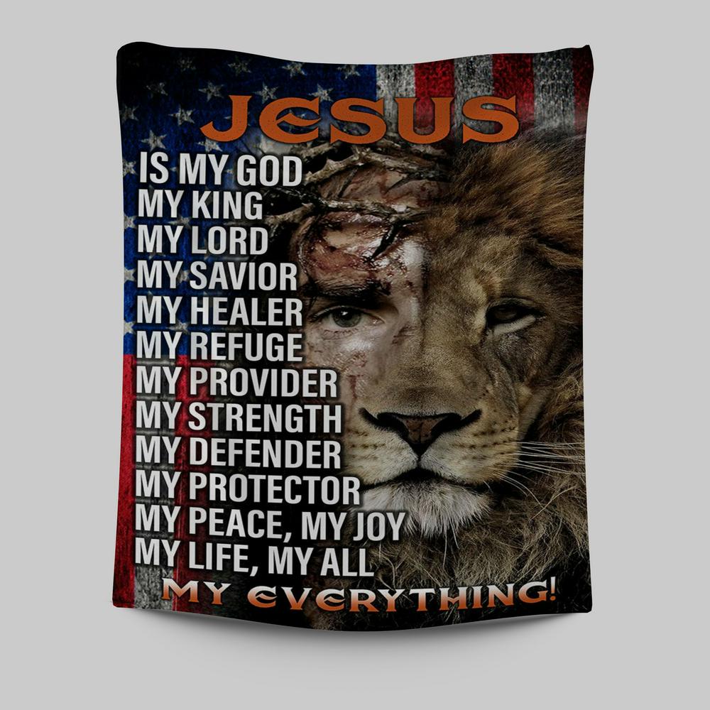 Jesus Is My God My King Half Christ Half Lion Tapestry Wall Art - Jesus Tapestry Pictures - Christian Tapestries Wall Art
