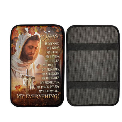 Jesus Is My God My King My Everything Car Armrest Pad - Autumn Season Wooden Cross Car Center Console Cover, God Car Armrest Accessories