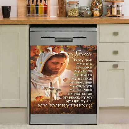Jesus Is My God My King My Everything Dishwasher Cover, Autumn Season Wooden Cross Dishwasher Stickers, Christian Kitchen Decor