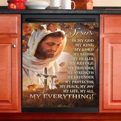 Jesus Is My God My King My Everything Dishwasher Cover, Autumn Season Wooden Cross Dishwasher Stickers, Christian Kitchen Decor