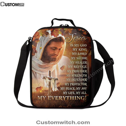 Jesus Is My God My King My Everything Lunch Bag - Autumn Season Wooden Cross Lunch Bag, Christian Lunch Box For School, Picnic