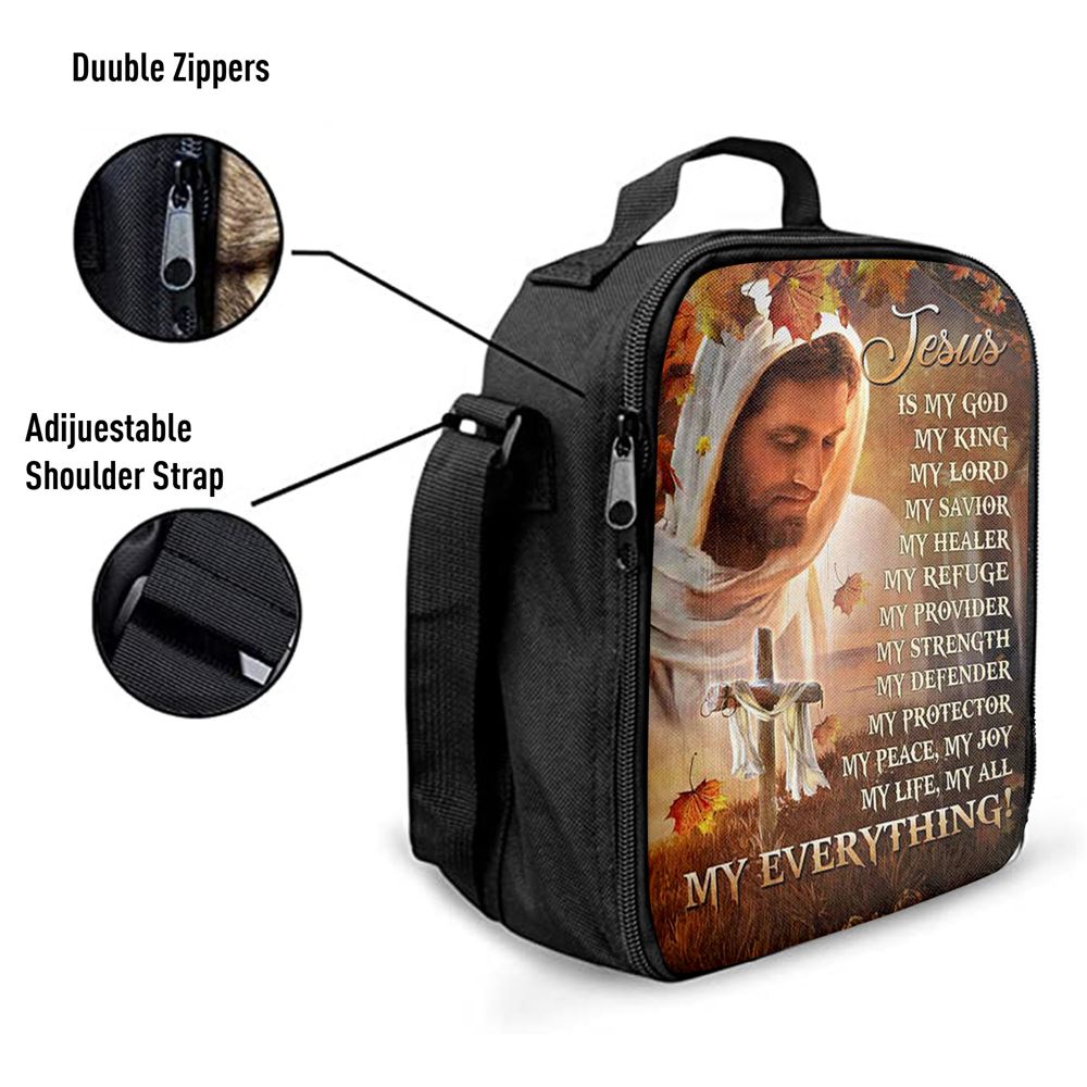 Jesus Is My God My King My Everything Lunch Bag - Autumn Season Wooden Cross Lunch Bag, Christian Lunch Box For School, Picnic