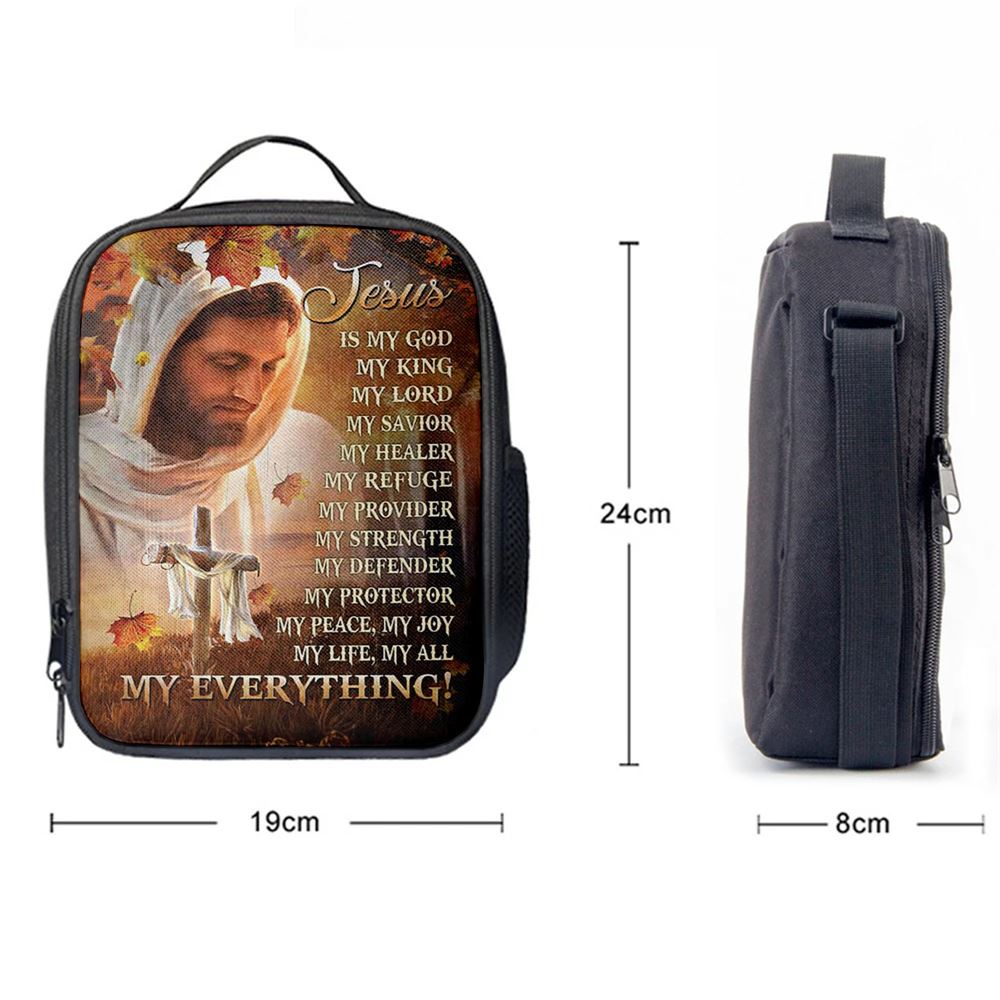 Jesus Is My God My King My Everything Lunch Bag - Autumn Season Wooden Cross Lunch Bag, Christian Lunch Box For School, Picnic