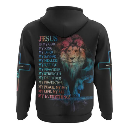 Jesus Is My God My King My Lord Colorful Lion All Over Print 3D Hoodie, Christian Hoodie, Christian Sweatshirt, Bible Verse Shirt