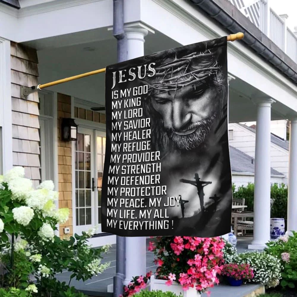 Jesus Is My God My Lord My Savior House Flags, Christian Flag, Scripture Flag, Garden Banner